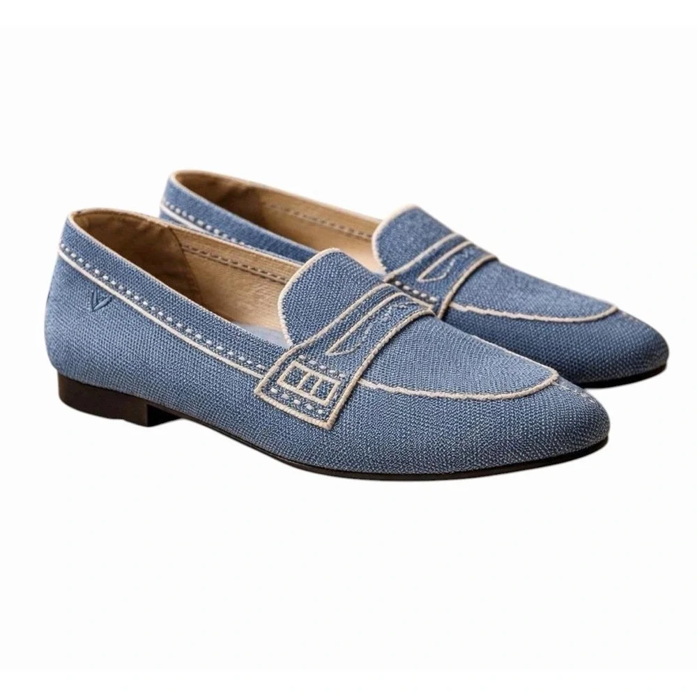 VIVAIA Sierra Square Toe Loafers Slip On Flat Shoes Denim Blue Size EU 40 US 9